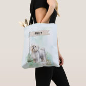 Maltese Watercolor Personalized Dog トートバッグ (クローズアップ)