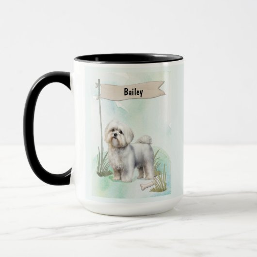 Maltese Watercolor Personalized Dog マグカップ (左)