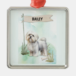 Maltese Watercolor Personalized Dog メタルオーナメント