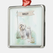 Maltese Watercolor Personalized Dog メタルオーナメント (左)