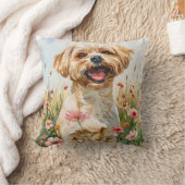 Maltese Watercolor Throw Pillow クッション (ブランケット)
