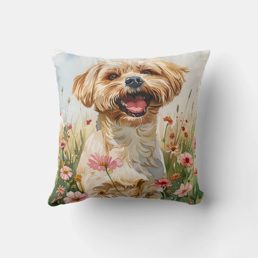 Maltese Watercolor Throw Pillow クッション (裏面)