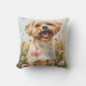 Maltese Watercolor Throw Pillow クッション (正面)