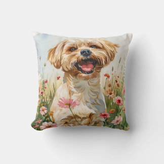 Maltese Watercolor Throw Pillow クッション