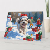 Malti Tzu走 Christmas Hatで雪の中 カード (正面)
