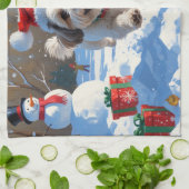 Malti Tzu走 Christmas Hatで雪の中 キッチンタオル (折り畳み)