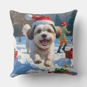 Malti Tzu走 Christmas Hatで雪の中 クッション (裏面)
