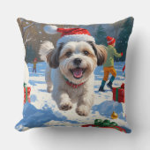 Malti Tzu走 Christmas Hatで雪の中 クッション (正面)