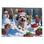 Malti Tzu走 Christmas Hatで雪の中 ラージペーパーバッグ (裏面)