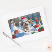Malti Tzu走 Christmas Hatで雪の中 長方形シール (封筒)