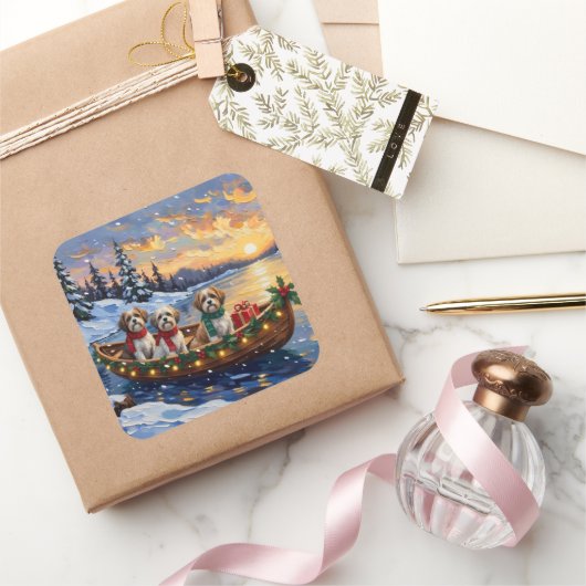 Malti Tzu Christmas Boat Holiday スクエアシール (ギフト)