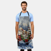 Malti-Tzu Christmas Red Truck Holiday エプロン (着用した状態)