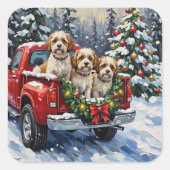 Malti-Tzu Christmas Red Truck Holiday スクエアシール (正面)