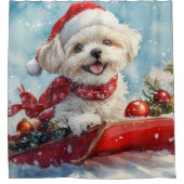 Malti Tzu  Dog in Sledge Let it Snow Christmas シャワーカーテン (正面)