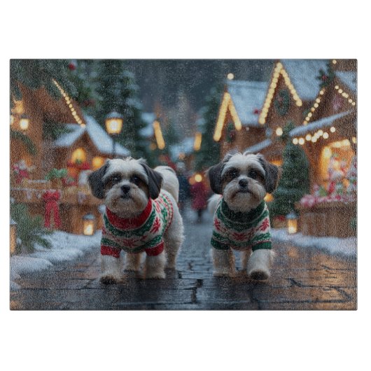 Malti Tzu Dogs Christmas Snow Holiday カッティングボード (正面)