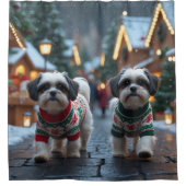 Malti Tzu Dogs Christmas Snow Holiday シャワーカーテン (正面)
