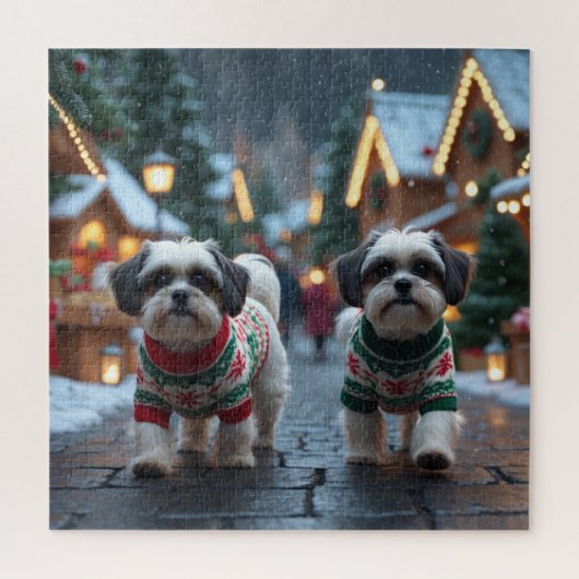 Malti Tzu Dogs Christmas Snow Holiday ジグソーパズル (縦)