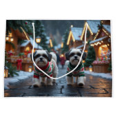 Malti Tzu Dogs Christmas Snow Holiday ラージペーパーバッグ (正面)