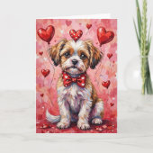 Malti Tzu Valentine Dog Sitting with Hearts Red カード (正面)