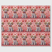 Malti Tzu Valentine Dog Sitting with Hearts Red ラッピングペーパー (フラット)