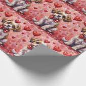 Malti Tzu Valentine Dog Sitting with Hearts Red ラッピングペーパー (角)