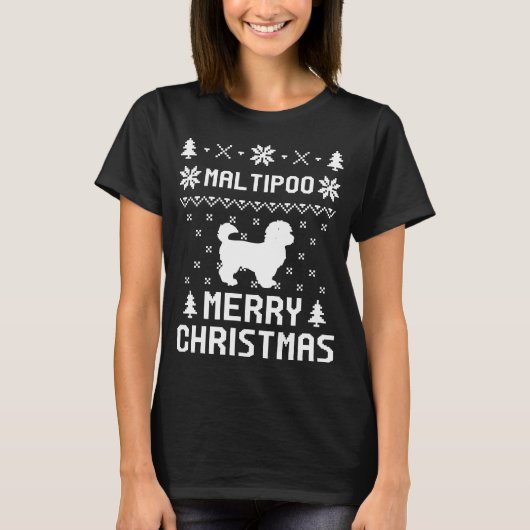 MALTIPOOのメリークリスマスのセーターのTシャツ Tシャツ (正面)
