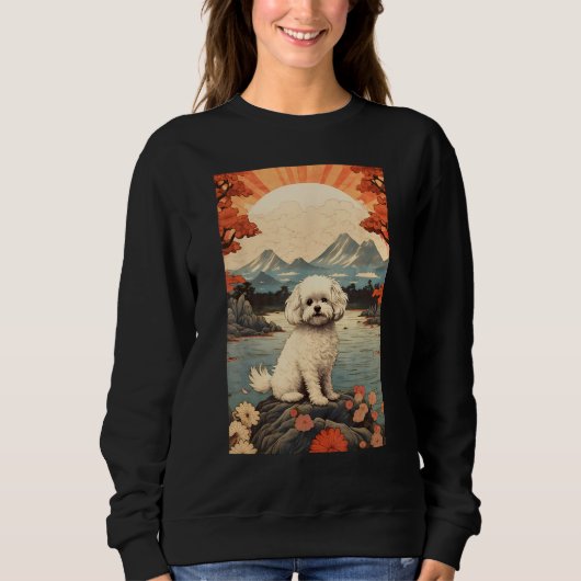 Maltipoo Dog Aesthetic Japanese Ukiyo e 6 スウェットシャツ (正面)