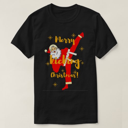 MAMによるクリスマスメリーを蹴るサンタクロース Tシャツ (デザイン正面)