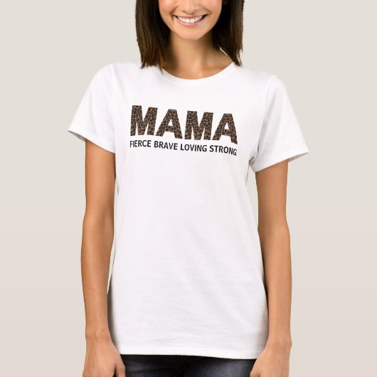 MAMAレオパードパーソナライズされたプリント文字ホワイトTシャツ Tシャツ (正面)