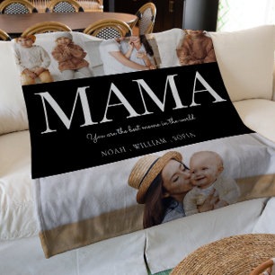 Mama白黒モデルタイポグラフィ4写真 フリースブランケット