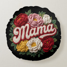 Mama フラワーステッチクッション – “ilama” ヴィンテージ ラウンドクッション