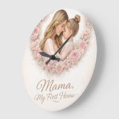 Mama — 私の初めての家 | 母と娘の花柄トラベルマグ ラージ壁時計 (傾斜)
