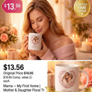Mama — 私の初めての家 母と娘の花柄 コーヒーマグカップ