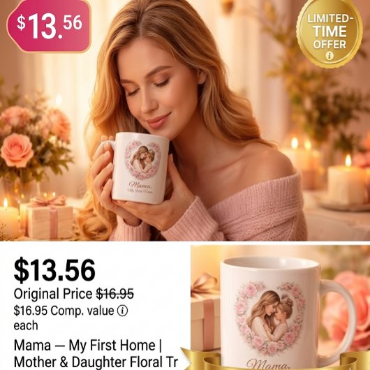 Mama — 私の初めての家 | 母と娘の花柄 コーヒーマグカップ