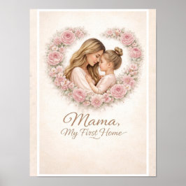 Mama — 私の初めての家 | 母と娘の花柄 ポスター