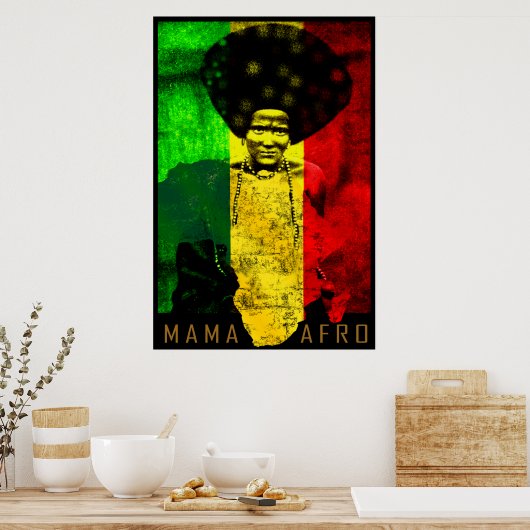 Mama Afro Africa Map Reggae Art Print ポスター (キッチン)