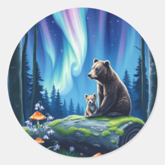 Mama and Baby Bear and the Northern Lights ラウンドシール