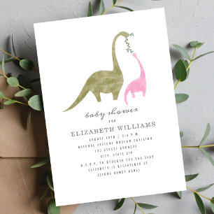 Mama and Baby Dinosaur Girl Baby Shower 招待状