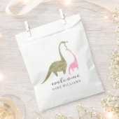 Mama and Baby Dinosaur Pink Baby Shower フェイバーバッグ (クリップ留めされた状態)