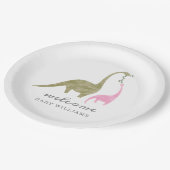 Mama and Baby Dinosaur Pink Baby Shower ペーパープレート (アングル)