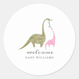 Mama and Baby Dinosaur Pink Baby Shower ラウンドシール