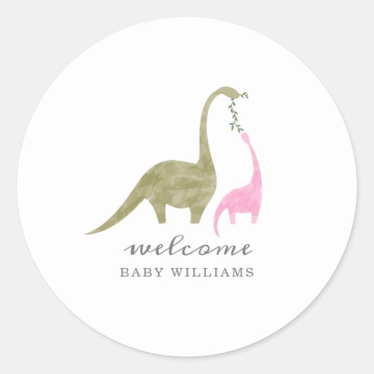 Mama and Baby Dinosaur Pink Baby Shower ラウンドシール (正面)