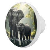 Mama and Baby Elephant in River セラミックノブ (右)