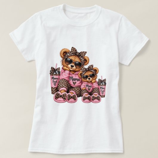 Mama and Mini Leopard Print Teddy Bear Matching Tシャツ (デザイン正面)