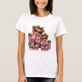 Mama and Mini Leopard Print Teddy Bear Matching  Tシャツ