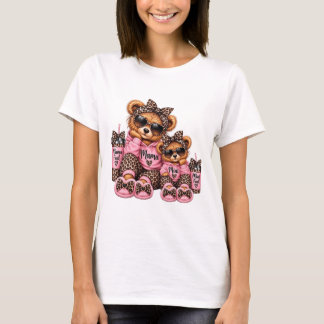 Mama and Mini Leopard Print Teddy Bear Matching Tシャツ