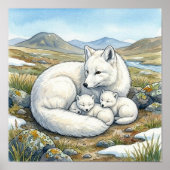Mama Arctic Fox and Kits Nursery ポスター (正面)