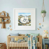 Mama Arctic Fox and Kits Nursery ポスター