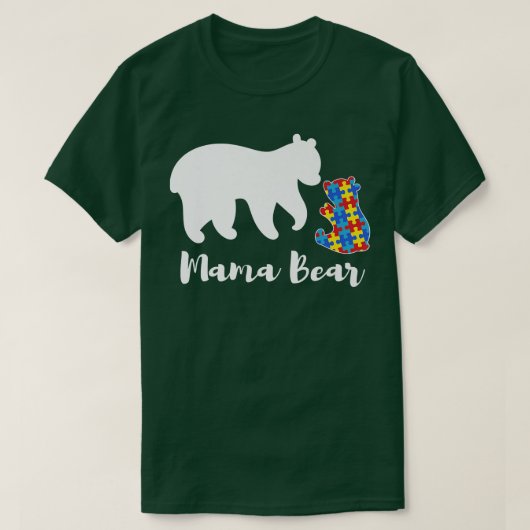 Mama Bear Autism Awareness Puzzle Piece Support Au Tシャツ (デザイン正面)
