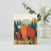 Mama Bear& Cub Cartoon Mountain Forest Landscape ポストカード (スタンド正面)